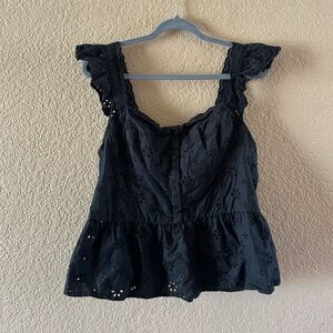 GAP Black Eyelet Ruffle Sleeve Blouse